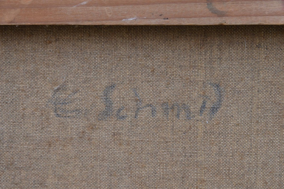 Erich SCHMID  "Rue déserte" huile sur toile 46x38-photo-3